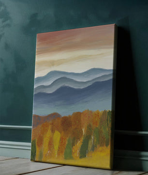 Autumn Mountain Landscape with Vibrant Trees and Colorful Sky