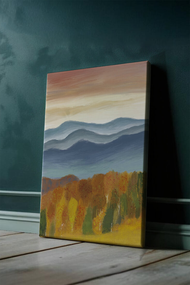 Autumn Mountain Landscape with Vibrant Trees and Colorful Sky