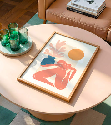 Abstract Nude Figure with Vase and Sun in Minimalist Style