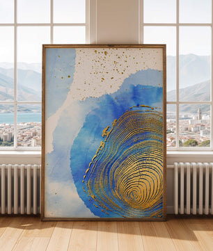 Abstract Watercolor Art with Gold Accents and Circular Pattern Design - Mi tienda