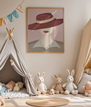 Stylish Woman in Vintage Hat with Minimalist Fashion Art