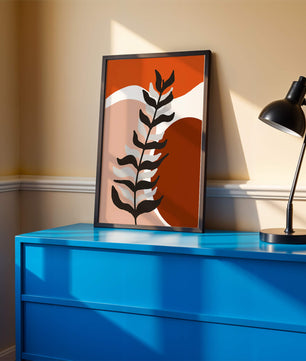 Abstract Botanical Print with Earth Tones and Modern Leaf Design