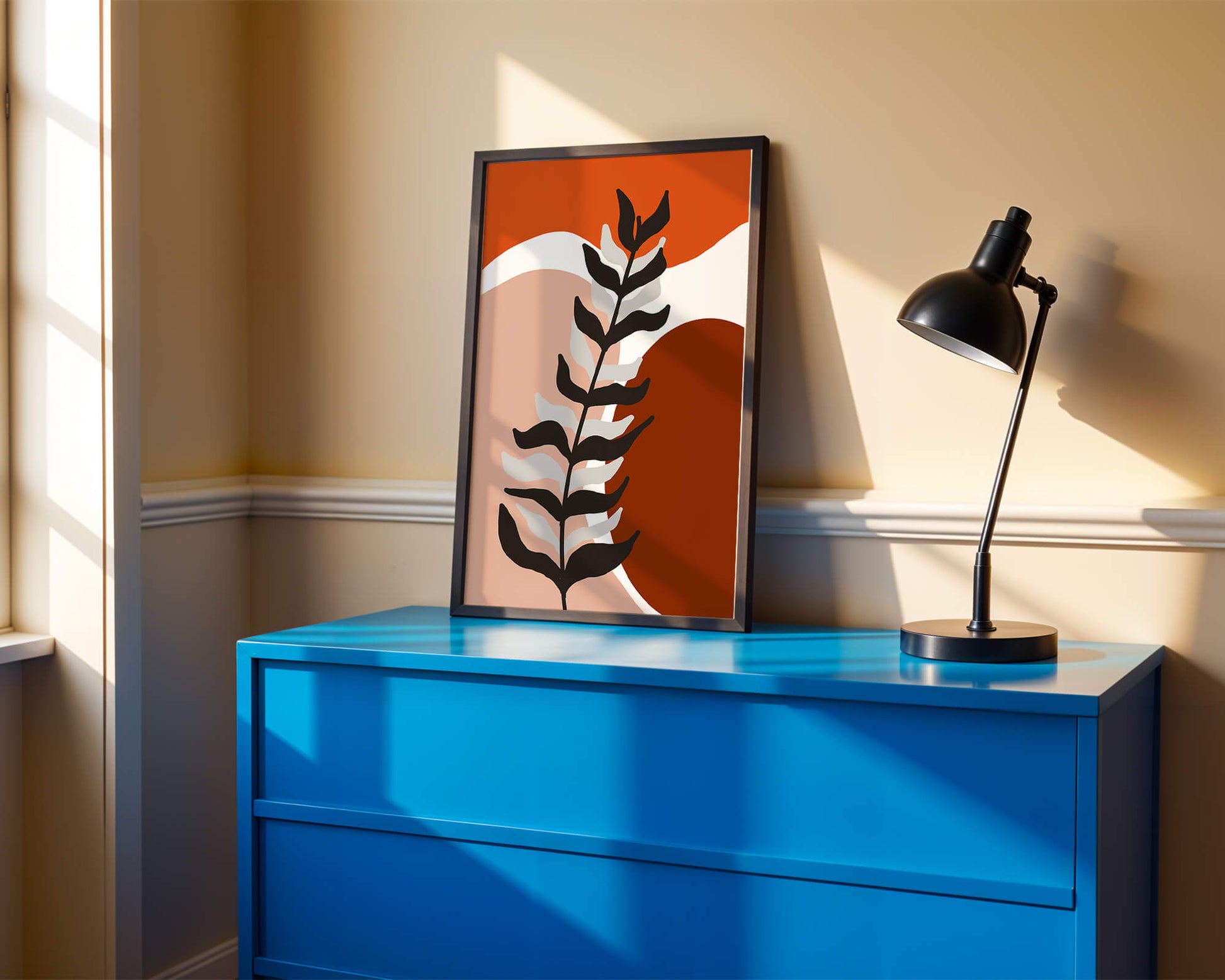 Abstract Botanical Print with Earth Tones and Modern Leaf Design