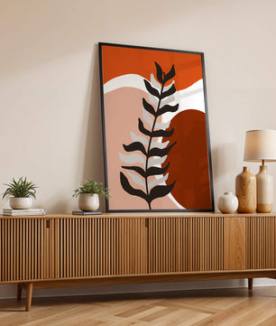 Abstract Botanical Print with Earth Tones and Modern Leaf Design