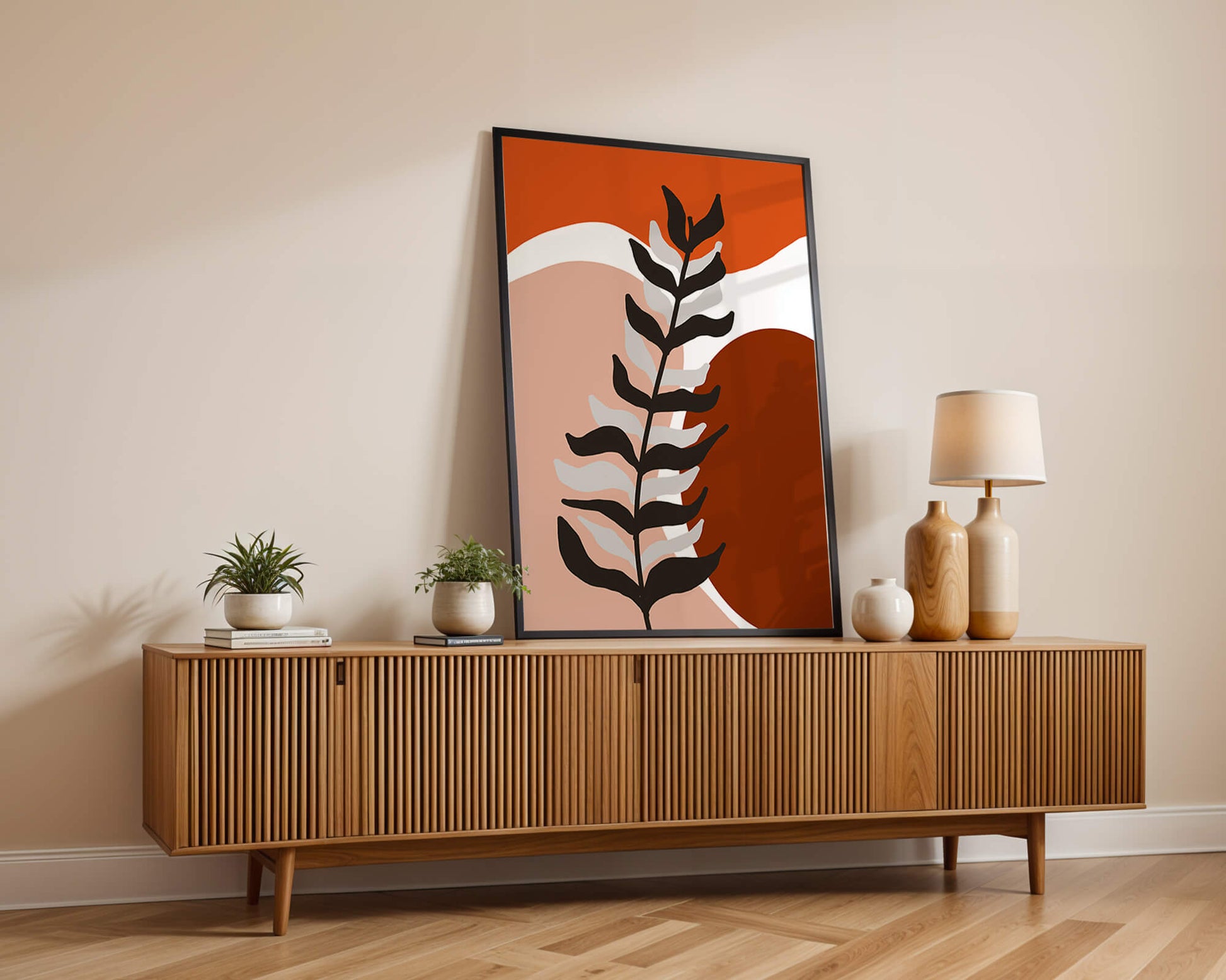 Abstract Botanical Print with Earth Tones and Modern Leaf Design