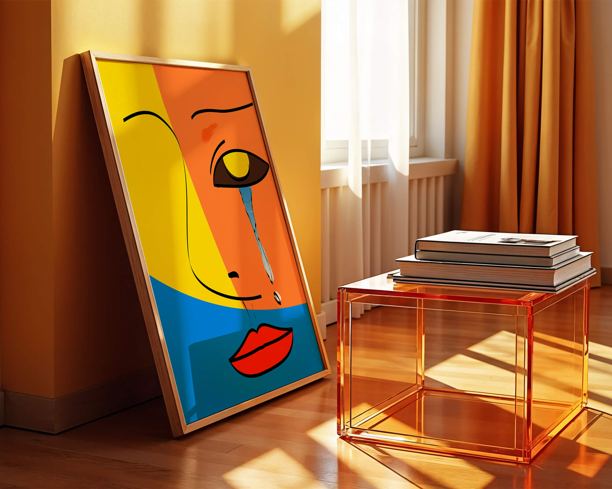 Colorful abstract face art with tear in modern style