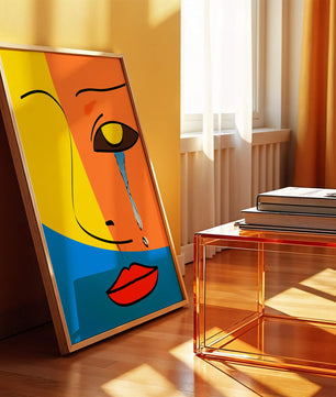 Colorido arte de rostro abstracto con lágrima en estilo moderno