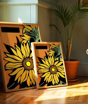 Colorful sunflower illustration with bold lines and dots