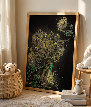 Elegantes Chrysanthemen-Design mit goldenen Akzenten
