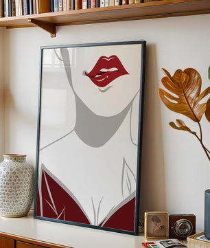 Minimalist Art with Red Lips and Elegant Dress - Mi tienda
