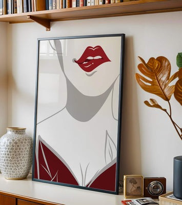 Minimalist Art with Red Lips and Elegant Dress