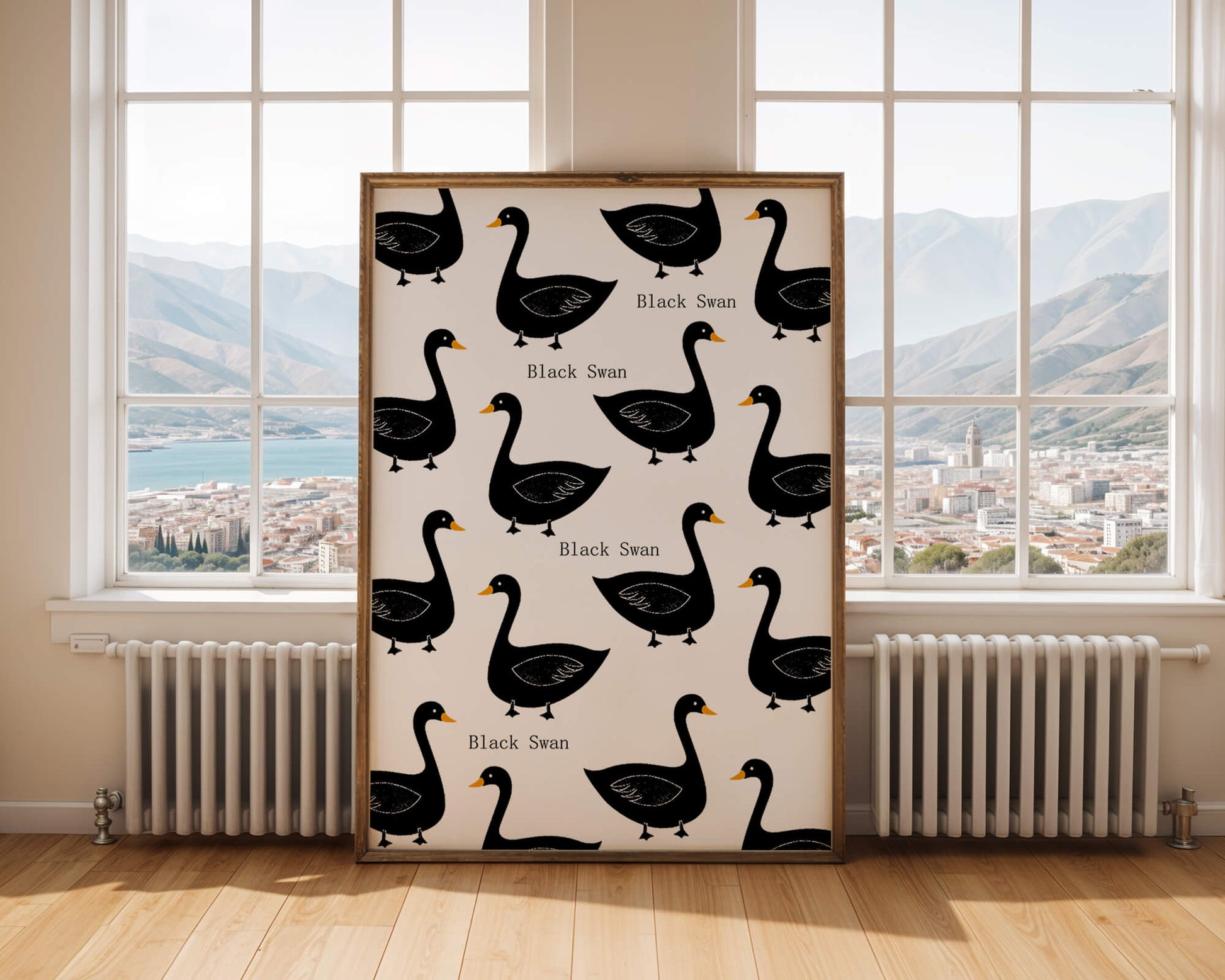 Seamless bird pattern with minimalist design and bold accents