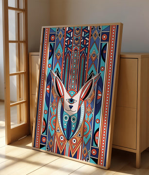 Diseño geométrico abstracto con motivo animal y patrones vibrantes