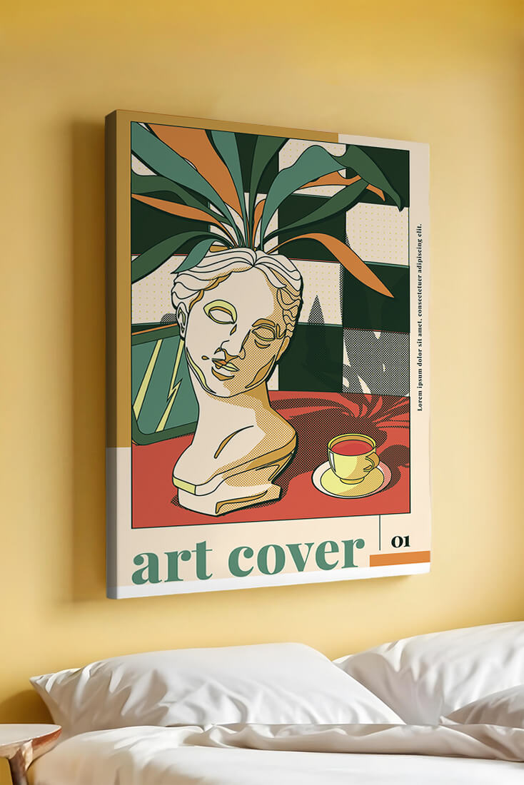 Abstract Art with Bust and Coffee Cup
