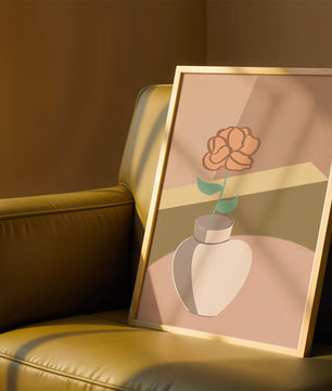 Ilustración abstracta de un jarrón con una flor en colores pastel