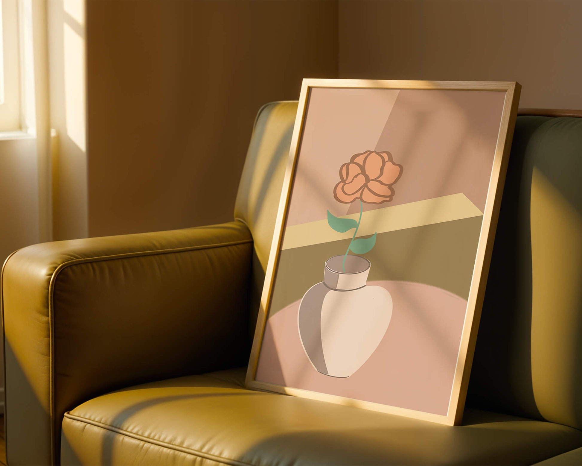 Ilustración abstracta de un jarrón con una flor en colores pastel