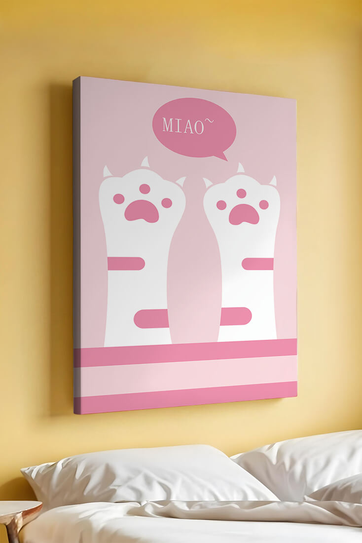 Playful cat paws illustration with speech bubble saying "Miao"