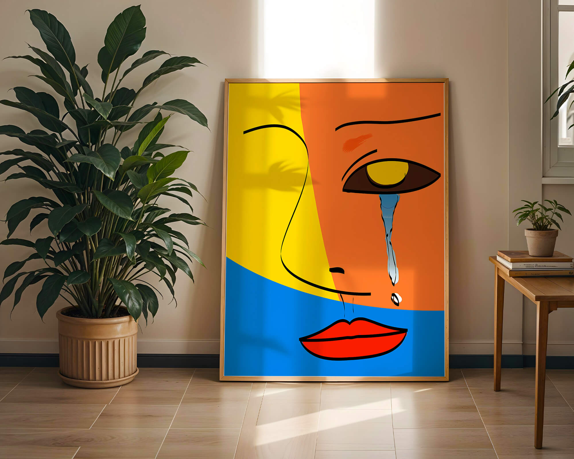 Colorful abstract face art with tear in modern style
