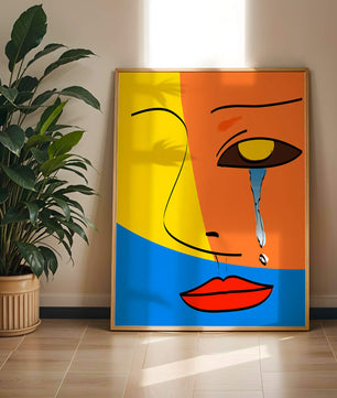 Colorido arte de rostro abstracto con lágrima en estilo moderno