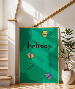 Diseño temático de vacaciones colorido con libros y hojas