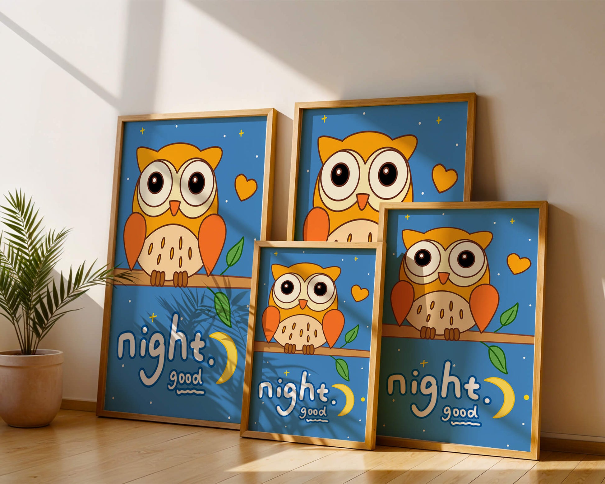 Colorful owl illustration with night theme and positive message