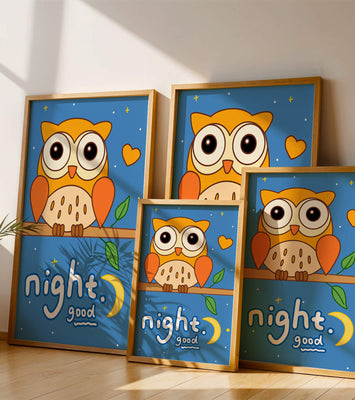 Colorful owl illustration with night theme and positive message