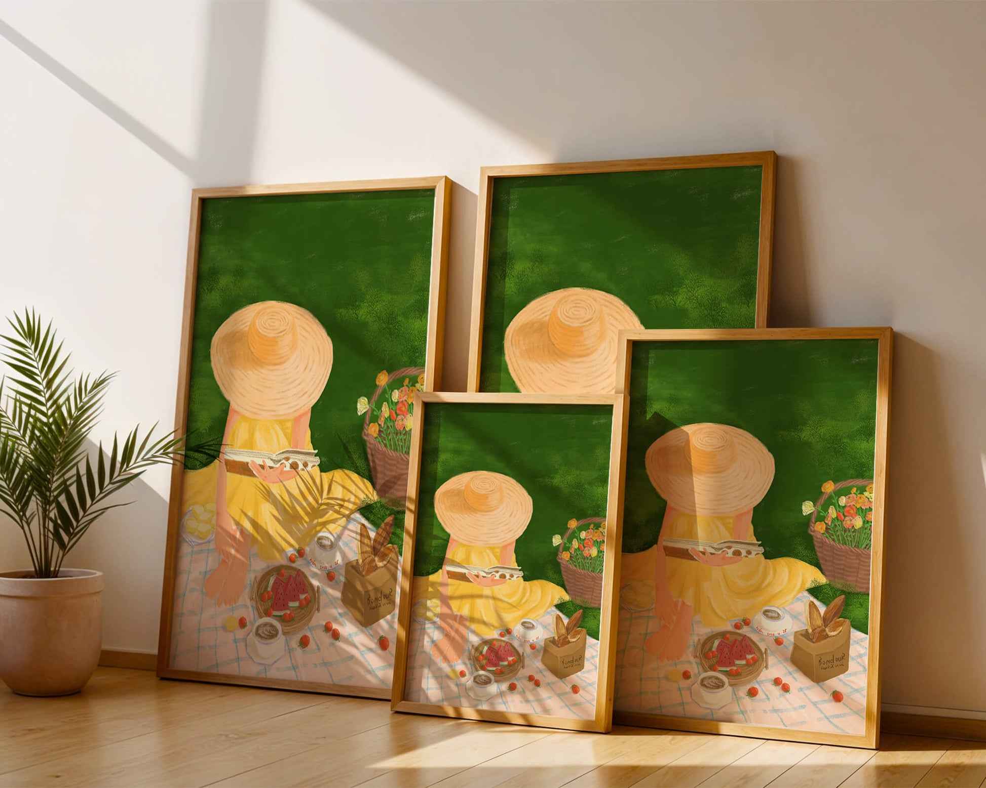 Picnic in the Park with Straw Hat and Flowers