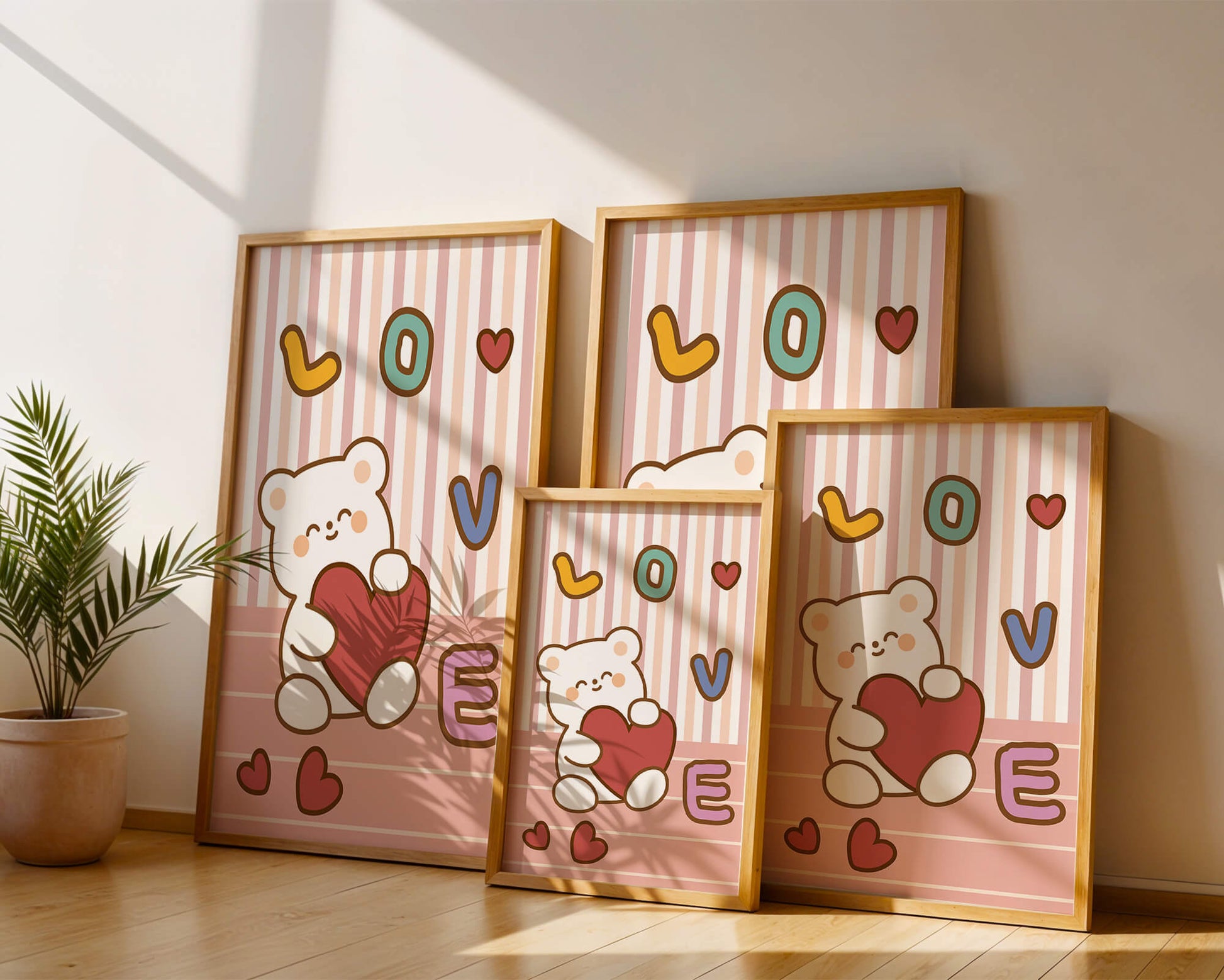 Adorable bear holding a heart in a playful love-themed illustration