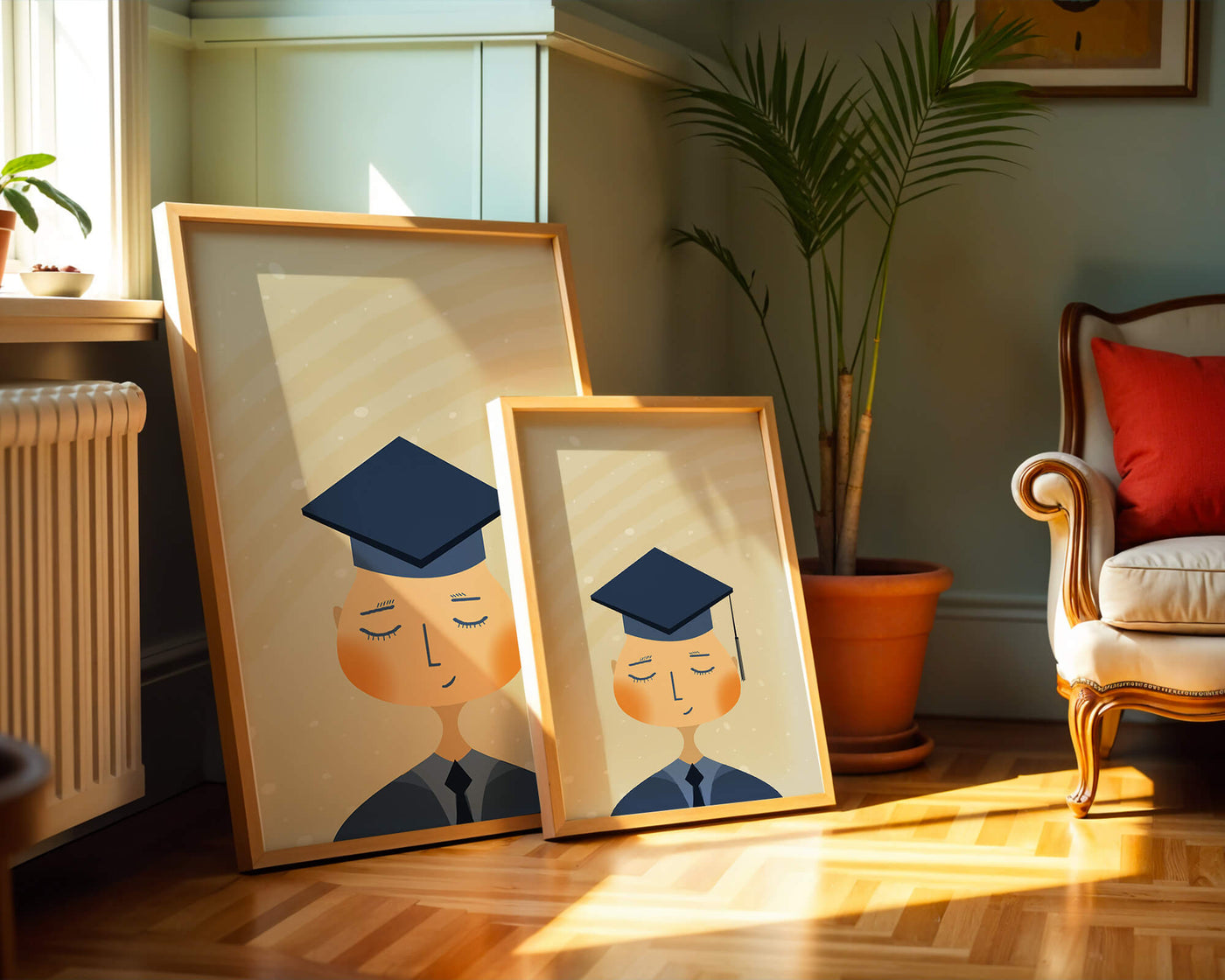 Illustration of a graduate with cap and closed eyes
