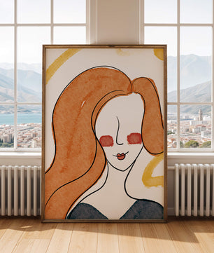 Illustration Of A Woman With Red Hair And Minimalist Features - Mi tienda