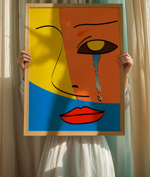 Colorido arte de rostro abstracto con lágrima en estilo moderno