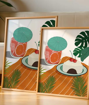 Tropical Dessert with Cherries and Refreshing Drink Under a Parasol