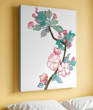 Elegante ilustración floral en acuarela con flor de cerezo.