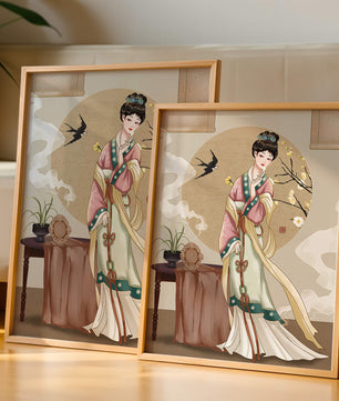 Elegante traditionelle asiatische Dame in klassischer Kleidung mit Naturelementen