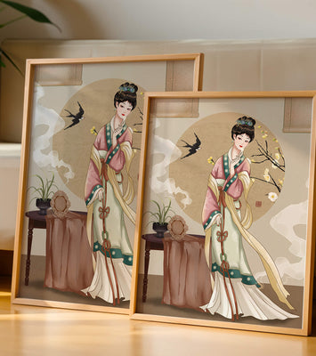 Elegant traditional Asian lady in classic attire with nature elements