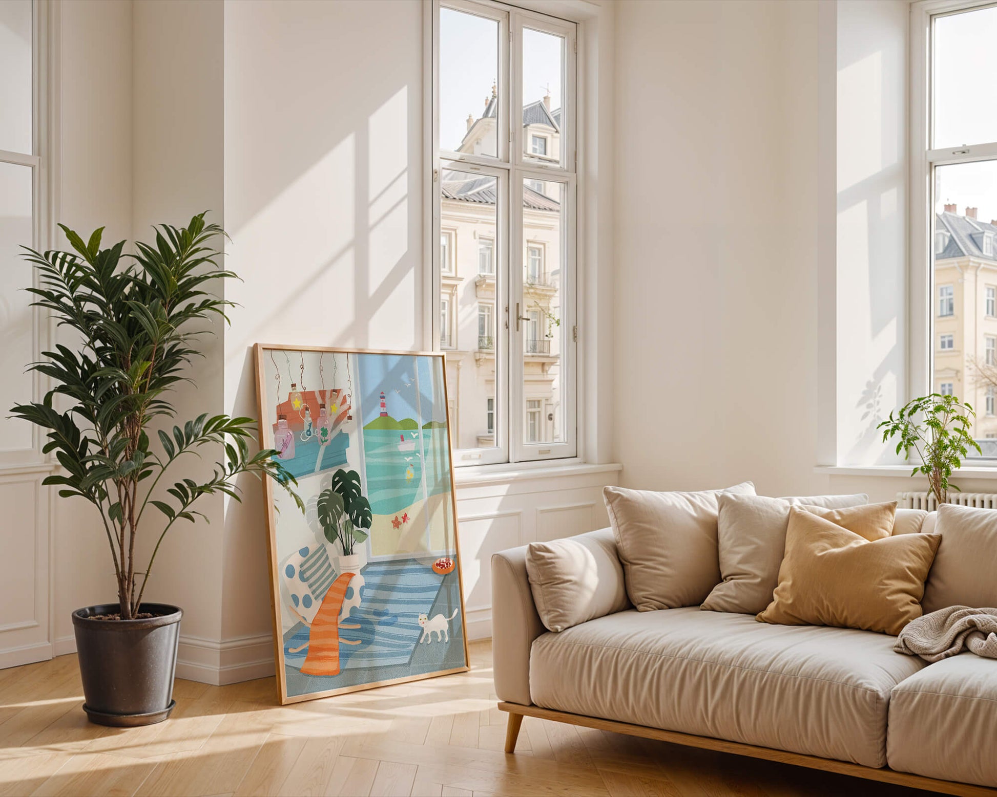 Cozy Room with Sea View and Lighthouse through the Window