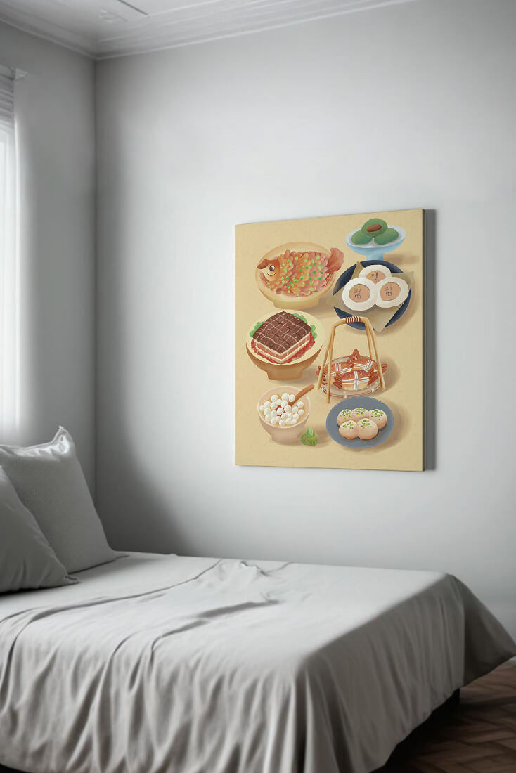 Colorful Chinese Cuisine Illustration with Various Dishes