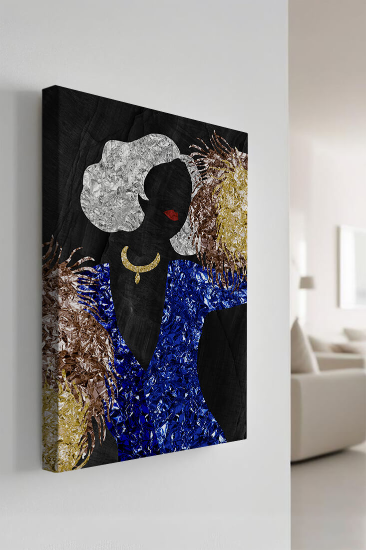 Abstract art with colorful foil textures and silhouette