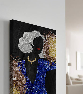 Abstract art with colorful foil textures and silhouette