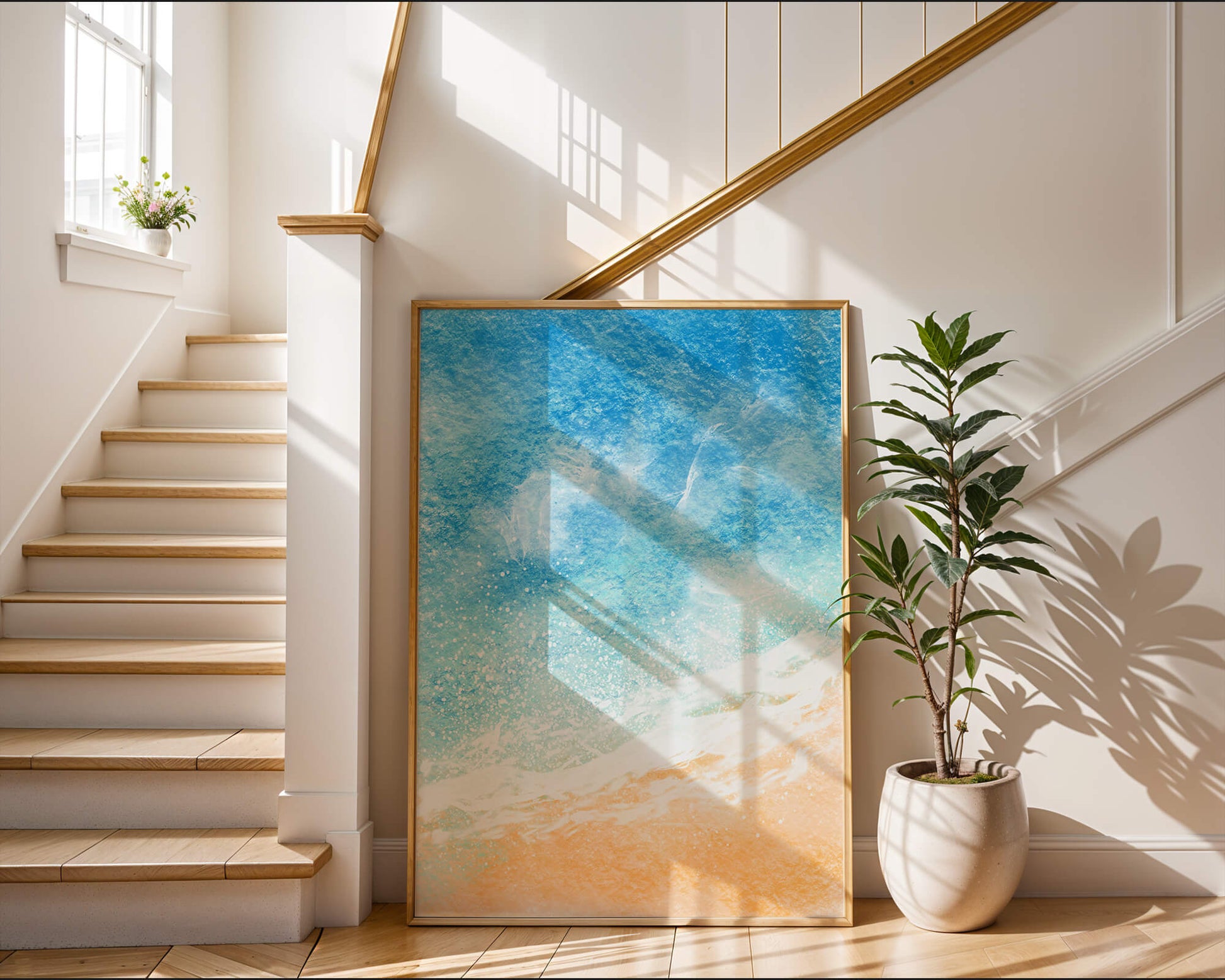 Abstract Ocean Waves with Blue and Sand Tones