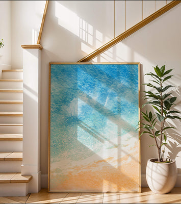 Abstract Ocean Waves with Blue and Sand Tones