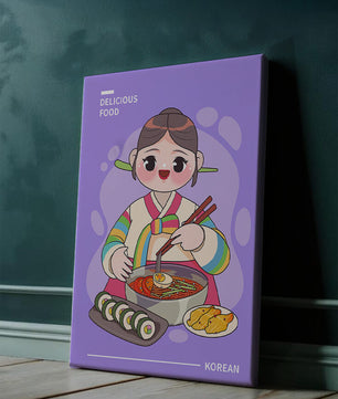 Charming illustration of Korean cuisine with a cheerful character
