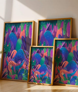 Selva surrealista onírica con mujer dormida