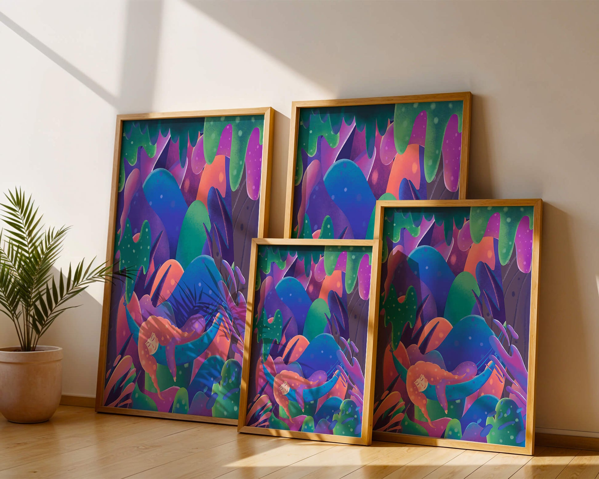 Selva surrealista onírica con mujer dormida