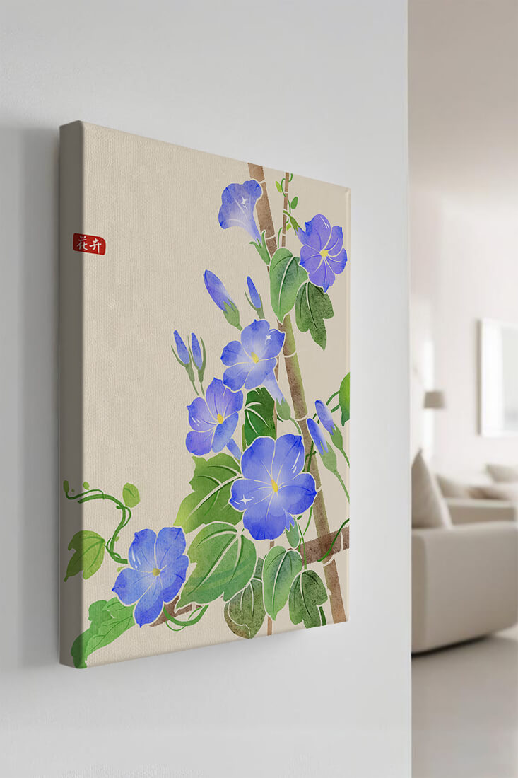 Obra floral delicada con glorias matutinas azules vibrantes
