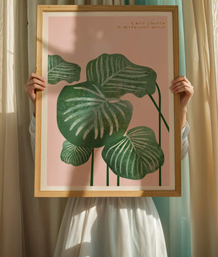 Abstract Botanical Green Leaves On Pink Background - Mi tienda