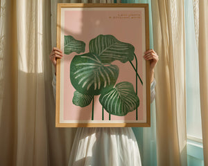 Abstract Botanical Green Leaves On Pink Background - Mi tienda