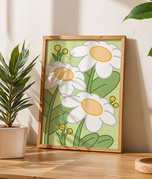 Charming illustrated daisies on a green background
