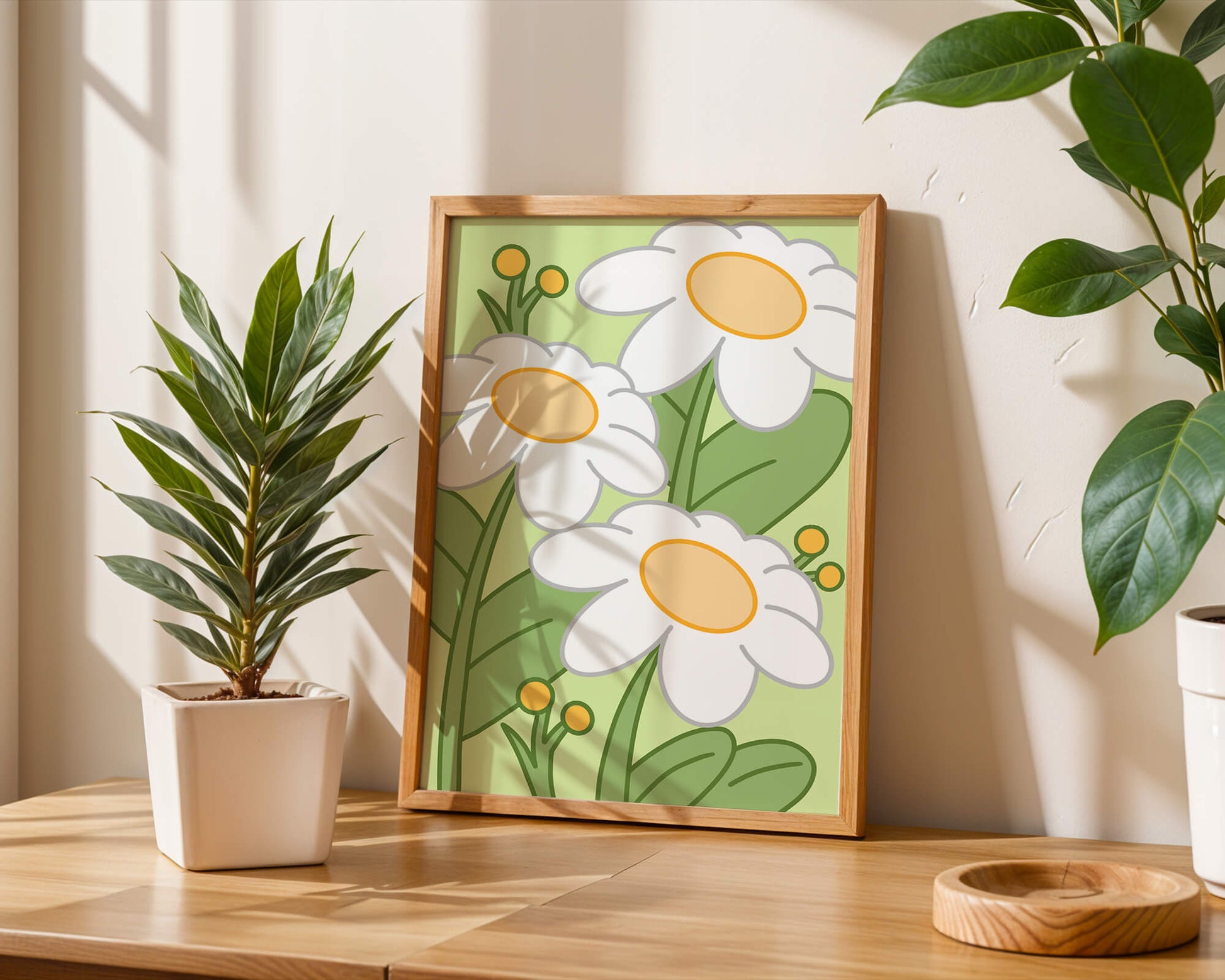 Charming illustrated daisies on a green background