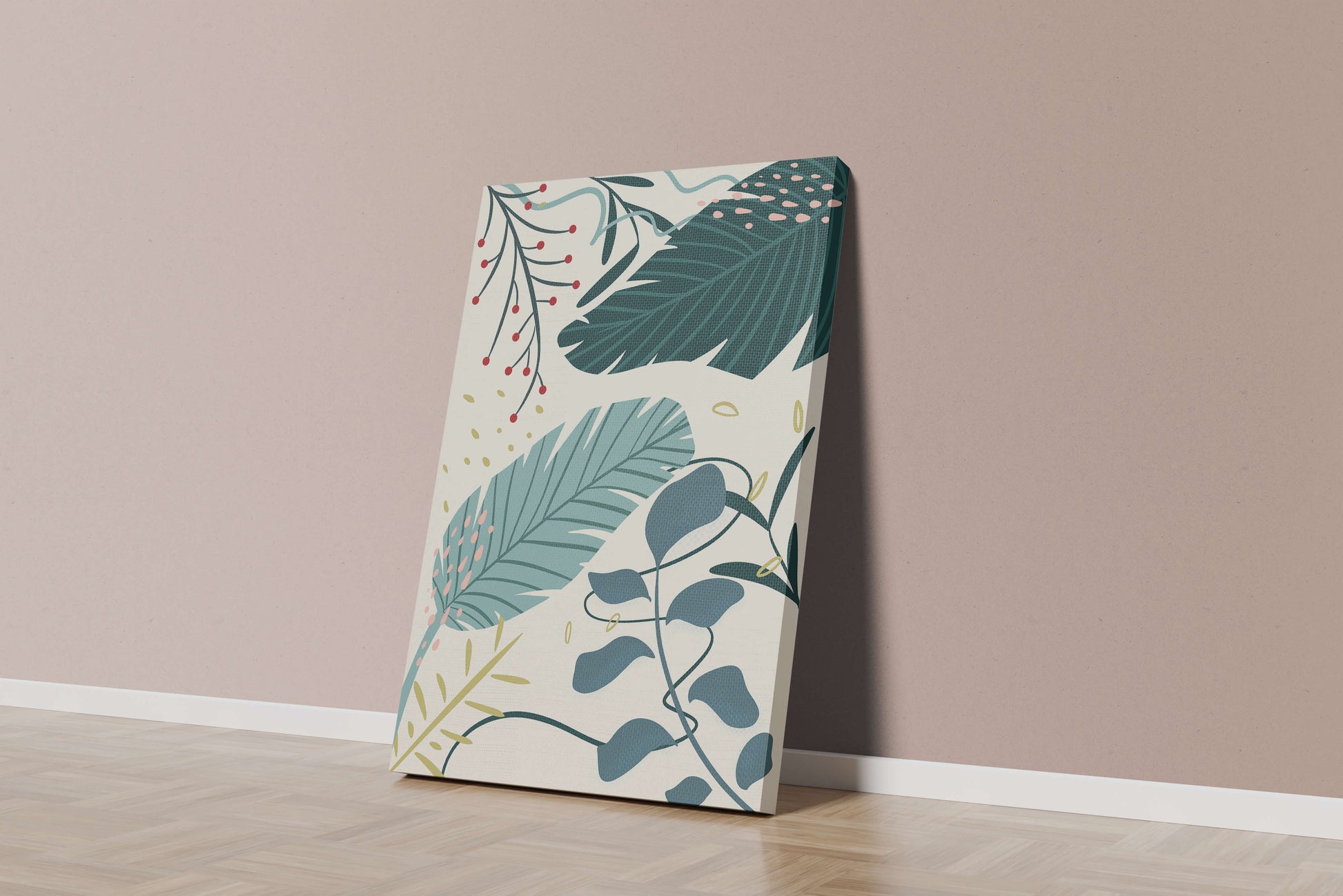Abstract Botanical Illustration with Colorful Leaf Patterns